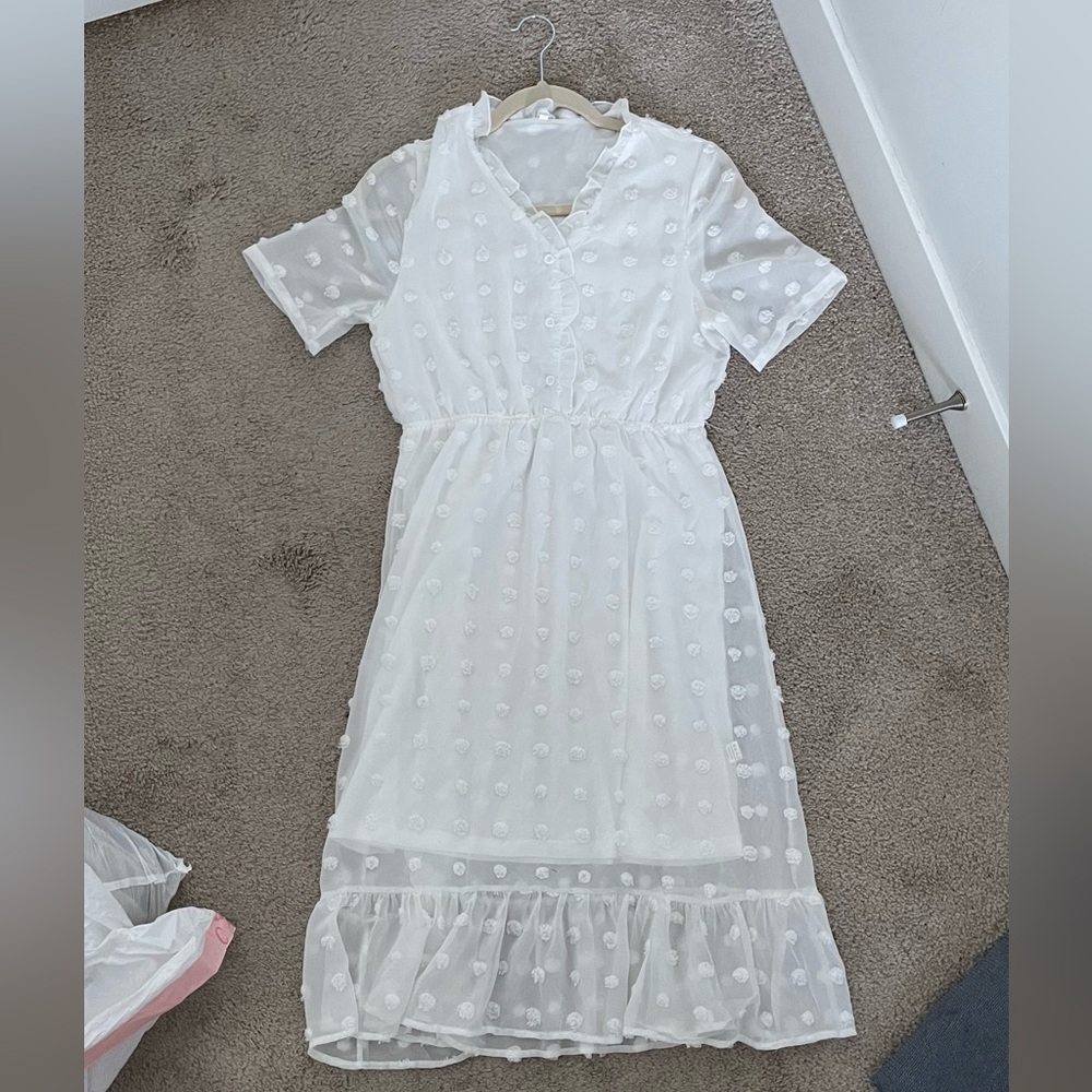 White Swiss Dot Midi Dress
